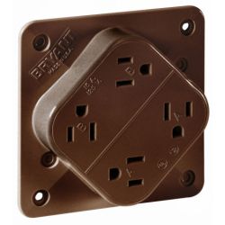 Hubbell 1254B Straight Blade Devices, Receptacles, Quad-PLEX, Commercial/Industrial Grade, 15A 125V, 2-Pole 3-Wire Grounding, 5-15R, Brown, Single Pack