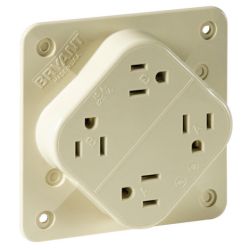 BRYANT 1254I Hubbell Straight Blade Device, Receptacle, Quad-PLEX, Commercial/Industrial Grade, 15A 125V, 2-Pole 3-Wire Grounding, 5-15R, Brown, Single Pack
