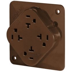 BRYANT 21254B Straight Blade Device, Receptacle, Quad-PLEX, Commercial/Industrial Grade, 20A 125V, 2-Pole 3-Wire Grounding, 5-20R, Brown, Single Pack
