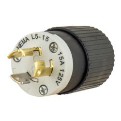 BRYANT 4721NP Locking Device Industrial Male Plug 15A 125V Pole 3-Wire Grounding L5-15P Screw Terminal Black and White