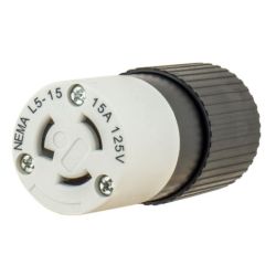 BRYANT 4732NC Locking Device, Locking Device, Industrial, Female Connectors Body, 15A 125V, 2-Pole 3-Wire Grounding, L5-15R, Screw Terminal, Black and White