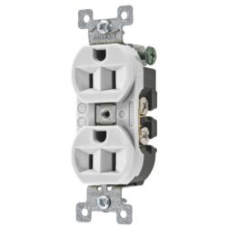 BRYANT 5262BW Straight Blade Devices, Receptacles, Duplex, Commercial/Industrial Grade, 2-Pole 3-Wire Grounding, 15A 125V, 5-15R, White