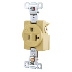 BRYANT 5351I Straight Blade Device, Receptacle, Single, Commercial/Industrial Grade, 2-Pole 3-Wire Grounding, Side Wired, 20A 125V, 5-20R, Ivory, Single Pack