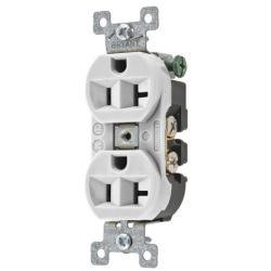BRYANT 5362BW Straight Blade Device, Receptacle, Duplex, Commercial/Industrial Grade, 2-Pole 3-Wire Grounding, 20A 125V, 5-20R, White