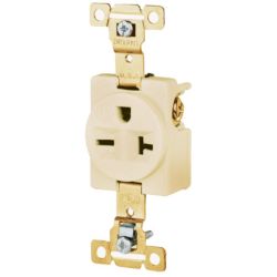 BRYANT 5461I Straight Blade Device, Receptacle, Single, Commercial/Industrial Grade, 2-Pole 3-Wire Grounding, 20A 250V, 6-20R, Ivory, Single Pack