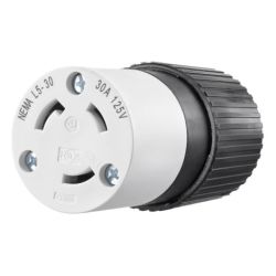 BRYANT 70530NC Locking Device, Industrial, Female Connectors, 30A 125V, 2-Pole 3-Wire Grounding, L5-30P, Screw Terminal, Black and White