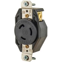 BRYANT 70620FR Locking Devices Industrial Flush Nylon Receptacle 20A 250V 2-Pole 3-Wire Grounding L6-20R Screw Terminal Black