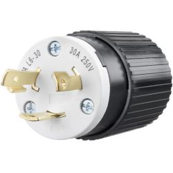 BRYANT 70630NP Locking Devices Industrial Male Nylon Plug 30A 250V 2-Pole 3-Wire Grounding L6-30P Screw Terminal Black and White