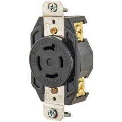 BRYANT 71520FR Locking Devices Industrial Flush Nylon Receptacle 20A 3-Phase Delta 250VAC 3-Pole 4-Wire Grounding L15-20R Screw Terminal Black