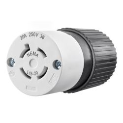 BRYANT 71520NC Locking Device, Industrial, Female Connectors Body, 20A 3-Phase Delta 250V AC, 3-Pole 4-Wire Grounding, L15-20R, Screw Terminal, Black and White