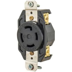 BRYANT 71530FR Locking Devices Industrial Flush Nylon Receptacle 30A 3-Phase Delta 250VAC 3-Pole 4-Wire Grounding L15-30R Screw Terminal Black