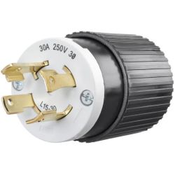 BRYANT 71530NP Locking Devices Industrial Male Nylon Plug 30A 3- Phase Delta 250VAC 3-Pole 4-Wire Grounding L15-30P Screw Terminal Black and White