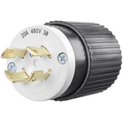 BRYANT 71620NP Locking Devices Industrial Male Nylon Plug 20A 3-Phase Delta 480VAC 3-Pole 4-Wire Grounding L16-20P Screw Terminal Black and White
