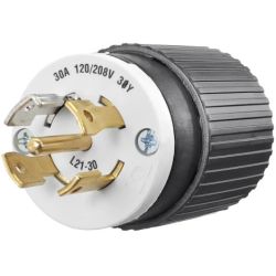 BRYANT 72130NP Locking Devices Industrial Male Nylon Plug 30A 3- Phase Wye 120VAC / 208VAC 4-Pole 5-Wire Grounding L21-30P Screw Terminal Black and White