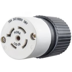 BRYANT 72320NC Locking Devices Industrial Female Nylon Connector Body 20A 3-Phase Wye 347VAC / 600VAC 4-Pole 5-Wire Grounding L23-20R Screw Terminal Black and White