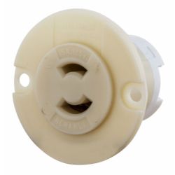 BRYANT 7468N Locking Devices, Midget Locking, Industrial, Flanged Receptacle, 15A 125V, 2-Pole 2-Wire Non Grounding, ML-1R, Screw Terminal, Black