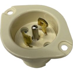 BRYANT 7486MB Locking Device, Midget Locking, Industrial, Flanged Inlet, 15A 125/250V, 3-Pole 3-Wire Non Grounding, ML-3P, Screw Terminal, Black & White