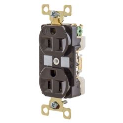 BRYANT BRY5262 Straight Blade Device, Receptacle, Duplex, Commercial/Industrial Grade, 15A 125V, 2-Pole 3-Wire Grounding, 5-15R, Brown, Single Pack
