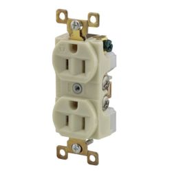 BRYANT BRY5262I Straight Blade Devices, Receptacles, Duplex, Commercial/Industrial Grade, 15A 125V, 2-Pole 3-Wire Grounding, 5-15R, Ivory, Single Pack
