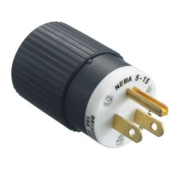 BRYANT BRY5266NP Straight Blade Devices, Male Plugs, Heavy Duty, Industrial/Commercial Grade, Straight, 15A 125V, 2-Pole 3-Wire Grounding, 5-15P and Black, Single Pack