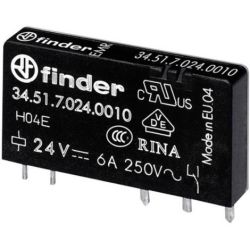 finder 34.51.7.024.5010 F3451-24 Ultra-Slim Electromechanical PCB Relay One-Pole 6A Sensitive 24VDC AgNi + Au SPDT Flux Proof 34 SERIES