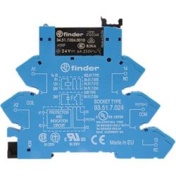 finder 38.61.7.024.0050 Electromechanical Relays with Screwless Terminal One-Pole 6A Sensitive 24VDC AgNi SPDT Interface Module 38 SERIES