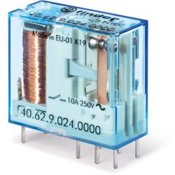 finder 40.62.9.024.0000 PCB/Plug-in 5mm Pinning 2-Pole 24VDC DPDT Pin Length 5.3mm Miniature Relay 40 SERIES