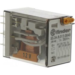 finder 55.34.8.012.0040 Plug-in Four-Pole 7A 12VAC AgNi 4PDT Lockable Test Button Mechanical Indicator General Purpose Relay 55 SERIES