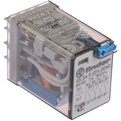 finder 55.34.9.024.0040 Plug-in Four-Pole 7A 24VDC AgNi 4PDT Lockable Test Button Mechanical Indicator General Purpose Relay 55 SERIES