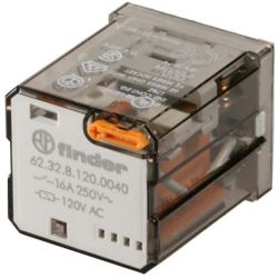 finder 62.32.8.120.0040 Plug-in Two-Pole 120VAC AgCdO DPDT Lockable Test Button Mechanical Indicator Power Relay 16A 62 SERIES