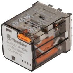 finder 62.33.8.120.0040 Plug-in Three-Pole 120VAC AgCdO 3PDT Lockable Test Button Mechanical Indicator Power Relay 16A 62 SERIES