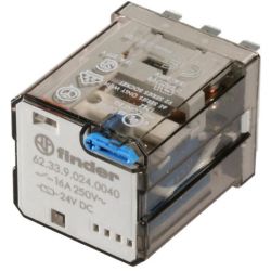 finder 62.33.9.024.0040 Plug-in Three-Pole 24VDC AgCdO 3PDT Lockable Test Button Mechanical Indicator Power Relay 16A 62 SERIES