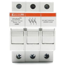 Mersen USM3 Ferraz Shawmut UltraSafe Modular Midget Fuse Holder 800VAC 1000VDC 30A 3-Pole without Indicator