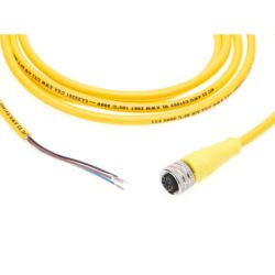 Molex 120065-0255 Micro-Change (M12) Single-Ended Cordsets, 4 Poles, Female (Straight) to Pigtail, 22 AWG, Yellow PVC Cable, 2.0m (6.56') Length