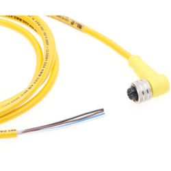 Brad 120065-1551 Micro-Change (M12) Single-Ended Cordset, 4 Poles, Female (90°) to Pigtail, 22 AWG, Yellow PVC Cable, 2.0m (6.56') Length
