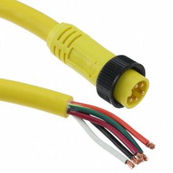 Molex 130006-1438 Mini-Change A-Size Single-Ended Cordsets, 5 Poles, Male (Straight) to Pigtail, 16 AWG, Yellow PVC Cable, 1.83m (6.0') Length