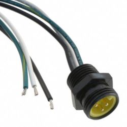 Molex 130013-0229 Mini-Change A-Size Receptacles, 3 Poles, 1/2" - 14 NPT Threads, Male (Straight) to 16 AWG Leads, 0.305m (1.0') Length, US Auto Code