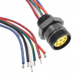 Molex 130014-0015 Mini-Change B-Size Receptacles, 6 Poles, 1/2" - 14 NPT Threads, Female (Straight) to 16 AWG Leads, 0.305m (1.0') Length