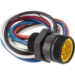 Molex 130014-0050 Mini-Change B-Size Receptacles, 7 Poles, 1/2" - 14 NPT Threads, Male (Straight) to 16 AWG Leads, 0.305m (1.0') Length