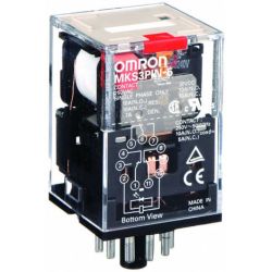Omron MKS3PIN-5 AC240 3PDT Plug-in Mechanical Indicator and Lockable Test Button LED Indicator 240VAC General-Purpose Relay MK-S Series
