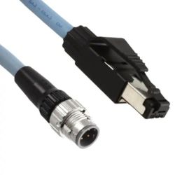 Omron XS5W-T421-DMC-K Light Blue with Plugs on Both Ends M12 Straight/RJ45 Industrial Ethernet Cable XS5/XS6 Series