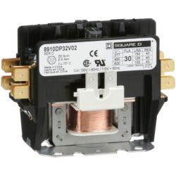 Square D 8910DP32V02 Definite Purpose Contactors 30A 2-Pole 5HP at 230VAC 1-Phase 110/120VAC 50/60Hz Coil Open
