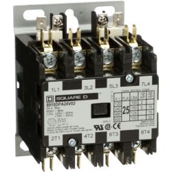Square D 8910DPA24V02 Definite Purpose Contactors 25A 4-Pole 20HP at 575VAC 3-Phase 110/120VAC 50/60Hz Coil Open