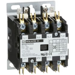 Square D 8910DPA34V02 Definite Purpose Contactors 30A 4-Pole 20HP at 575VAC 3-Phase 110/120VAC 50/60Hz Coil Open
