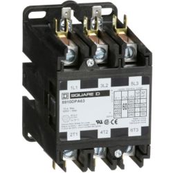 Square D 8910DPA63V02 Definite Purpose Contactors 60A 3-Pole 30HP at 575VAC 3-Phase 110/120VAC 50/60Hz Coil Open