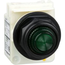 Schneider Electric 9001SKP1G31 30mm Pushbutton Type SK Corrosion Resistant Pilot Lights Transformer 120V AC Green Fresnel Cap