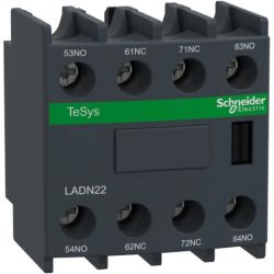Schneider Electric LADN22 TeSys D Auxiliary Contact Blocks 2 Normally Open and 2 Normally Close Top Mount Screw Clamp Terminal for LC1D09 to LC1D150 Contactor