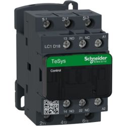 Schneider Electric LC1D18G7 IEC Contactors TeSys D Nonreversing 18A 10HP at 480 VAC up to 100kA SCCR 3-Phase 3-Pole 3 Normally Open 120 VAC 50Hz/60Hz Coil Open