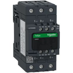 Schneider Electric LC1D40ABD IEC Contactors TeSys D Nonreversing 40A 30HP at 480 VAC up to 100kA SCCR 3-Phase 3-Pole 3 Normally Open 24 VDC Coil Open Style