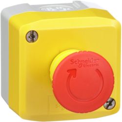 Schneider Electric XALK178H7 Harmony Pushbutton Enclosures Yellow Lid with Light Gray Base Red Mushroom Head 40mm Turn To Release 1 NC